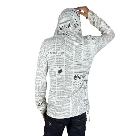 Vintage 00s John Galliano Gazette Hoodie Newspaper 2000s White