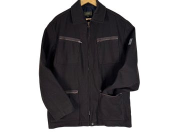90s CK Calvin Klein Wool Blend Zip Bikers Jacket Brown Utility Streetwear Coat Size M