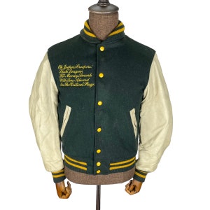 Vintage 90er Jahre Golden Bear Grüne Leder Varsity Jacke - Größe S