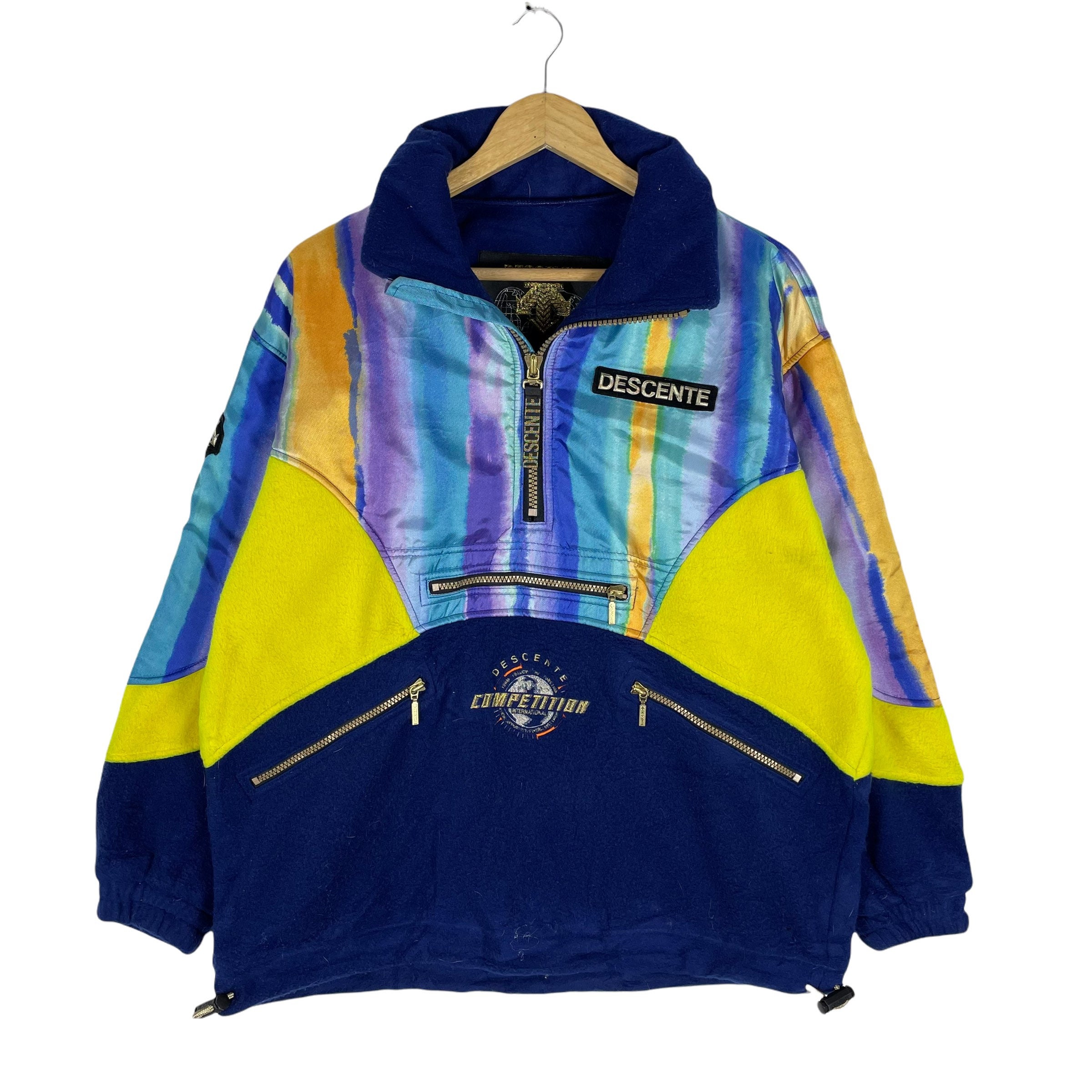 Vintage 90s DESCENTE Competition Rainbow Half Zip Fleece Jacket
