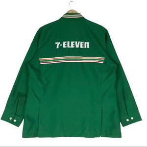 Vintage 70s 7 Eleven Shirt Button Collar Green Colour Size Large