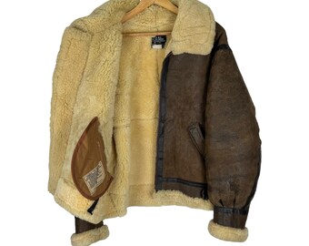 Vintage 80s Avirex B3 US Army Air Force Sheepskin Leather