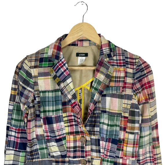 90s J Crew Patchwork Blazer Coat Jacket Multicolo… - image 2
