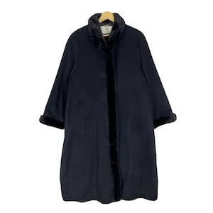 Pierre Balmain Faux Fur Collar Long Jacket Fashion Designer Black Colour Size Medium