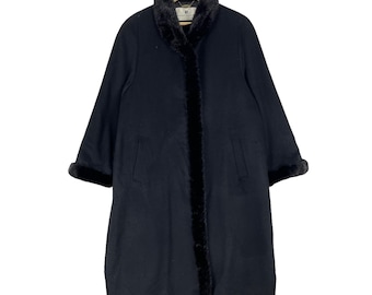 Pierre Balmain Faux Fur Collar Long Jacket Fashion Designer Black Colour Size Medium