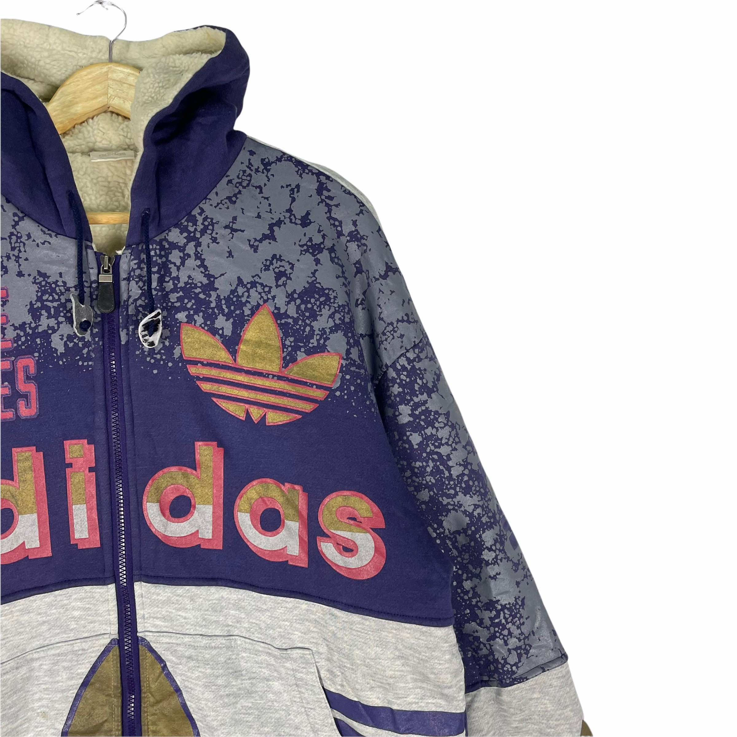 Vintage 90s Adidas Sherpa Hoodie Down Zipper Big Logo Etsy