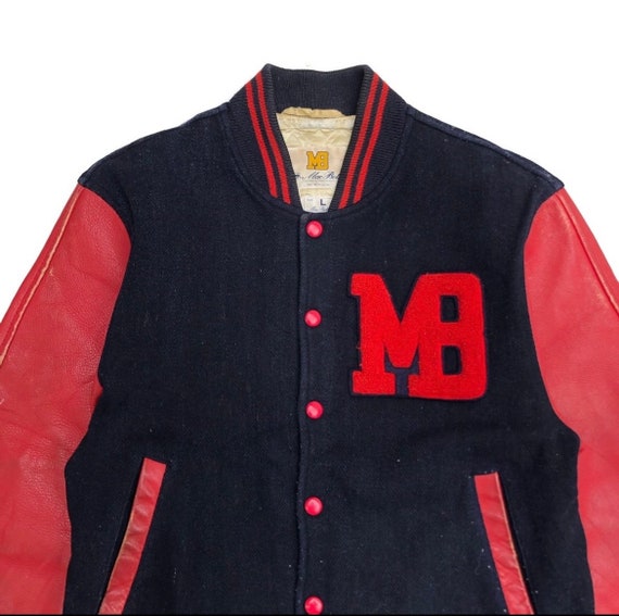 Vintage 90s MACBETH Wool Varsity Jacket - Leather Sleeves - Size L