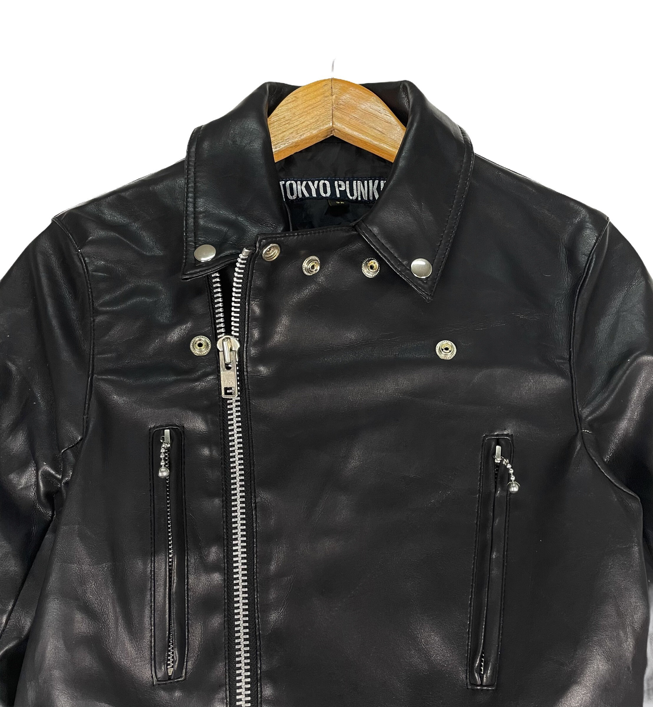 TOKYO PUNKER Rockabilly Leather Double Collar Zipper Jacket