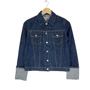 Vintage 90s Helmut Lang AW1999 Classic Denim Folded Sleeve Denim Women Jacket Blue Colour Size 38