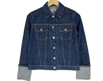 Vintage 90s Helmut Lang Denim Jacket: Folded Sleeve, Blue, Size 38