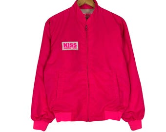 Vintage 90s Kiss Racing Team Light Jacket Zipper Sweater Pink