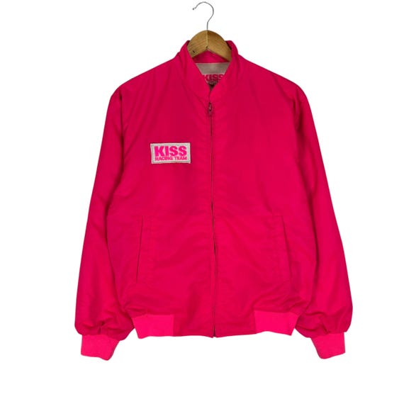 Vintage 90s Kiss Racing Team Light Jacket Zipper Sweater Pink