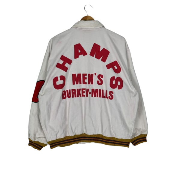 Vintage 90s Burkey Mills Champs Varsity Jacket Paisley White Colour Size Medium