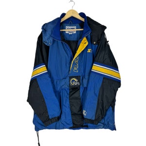 Vintage 90s Starter Los Angeles Rams NFL Football Half Zip Hoodie Jacket Blue Colour Size Xlarge