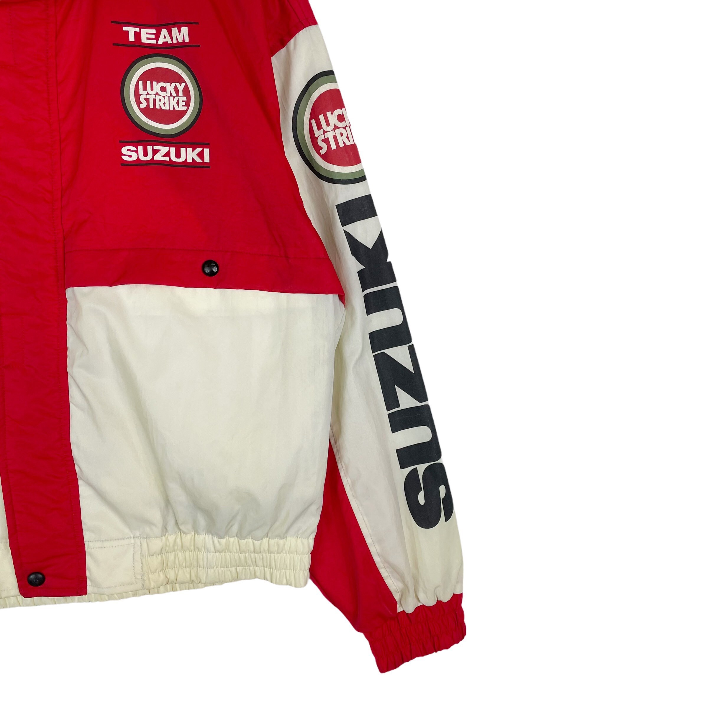 Vintage 90s Suzuki Team Lucky Strike Light Jacket Red White Vintage 90s Suzuki Team Lucky Strike Light Jacket Red White