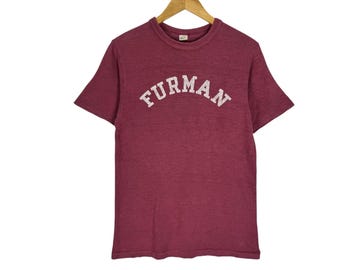 Vintage Warehouse Furman University Slub Knit T-Shirt, Maroon Red, Size S (Made in Japan)