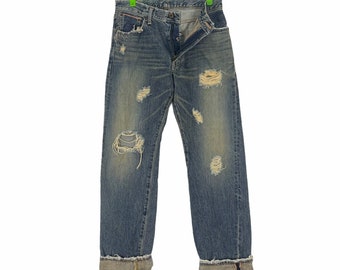 Pantalones vaqueros de mezclilla desgastados con botones y orillo estilo vintage de los años 90 de la marca EDWIN, talla 30.