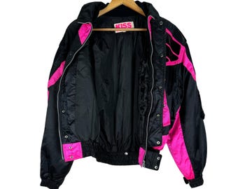 Vintage 90s Kiss Racing Team Jacket Motorcycle Zipper Sweater Pink