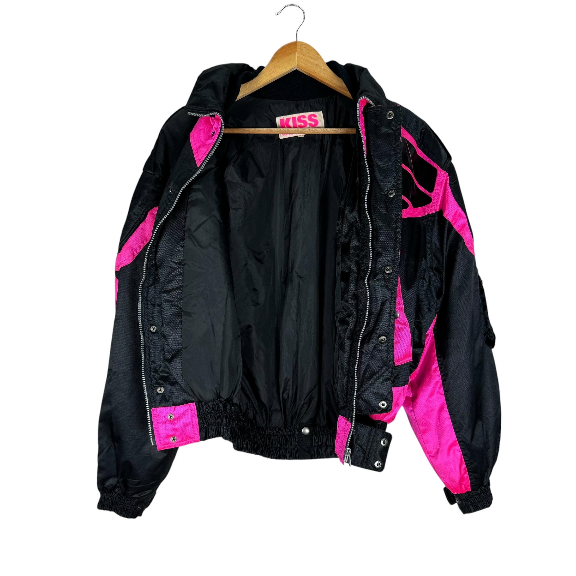 Vintage 90s Kiss Racing Team Jacket Motorcycle Zipper Sweater Pink
