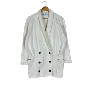 Vintage 90s Norma Kamali Cardigan Double Breasted White Colour Fashion Designer Size Medium