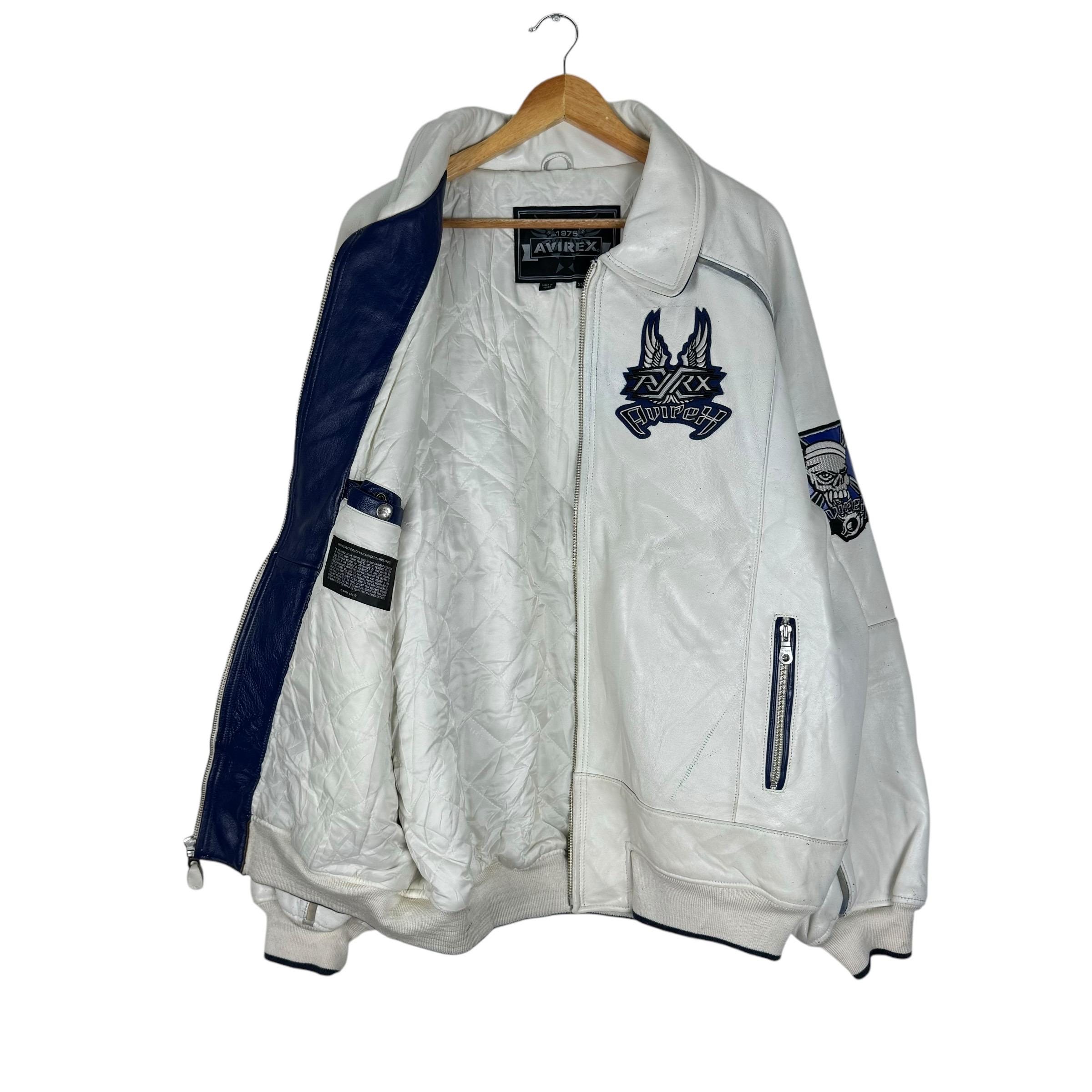 90s AVIREX Road Dogz Varsity Leather Jacket White Colour