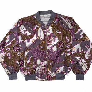 Vintage 90s Royalty Baroque Silk Jacket Fashion Over Print Zip Up Patern Jacket Nice Design Hip Hop Long Sleeve