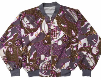 Vintage 90s Silk Baroque Print Zip-Up Jacket