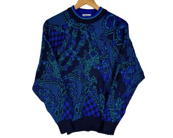 Maglione vintage anni 90 in misto lana a fantasia... - Depop