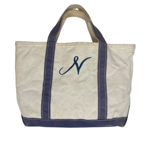 Vintage 90s LL Bean Boat And Tote Bag Navy Blue Canvas Capital N