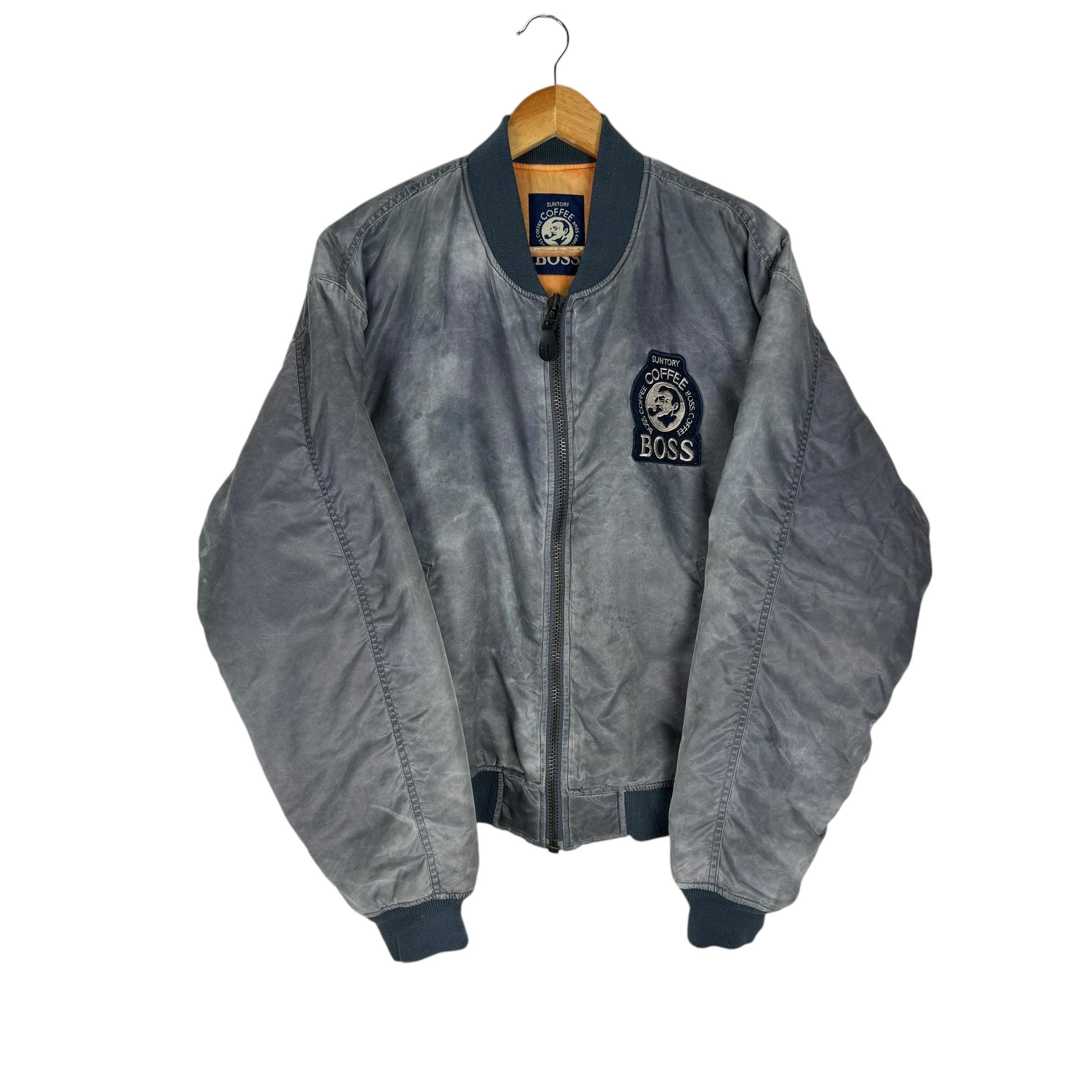 Vintage 90s Suntory Coffee Boss Bomber Jacket - Grey Nylon Ma-1
