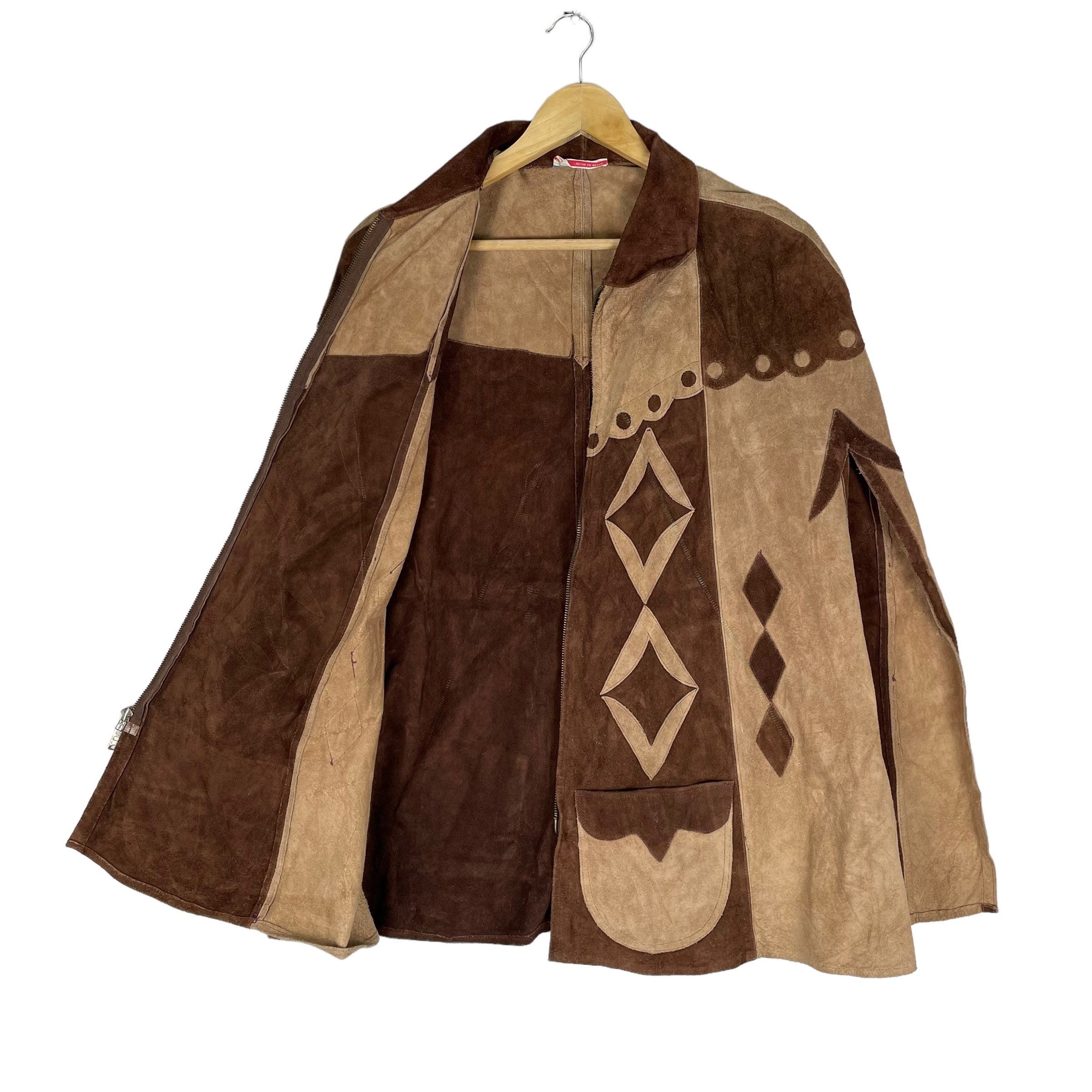 Vintage 60s Two Tone Suede Leather Hippie Poncho Cape Coat