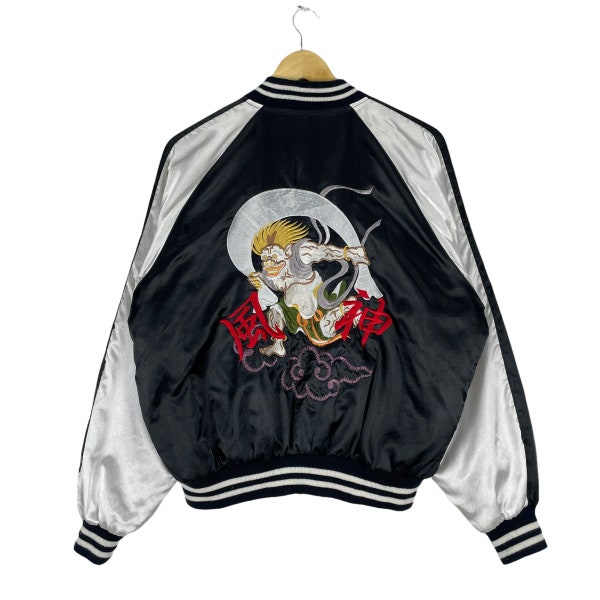 SUKAJAN Tajin Raijin Yakuza Leichte Reißverschlussjacke Japanisches Souvenir Kämpfer Stickerei Japan Marke Jungle Storm Größe Medium