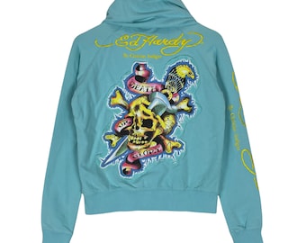 ED HARDY Christian Audigier Hoodie Sweatshirt Green Colour Size Medium