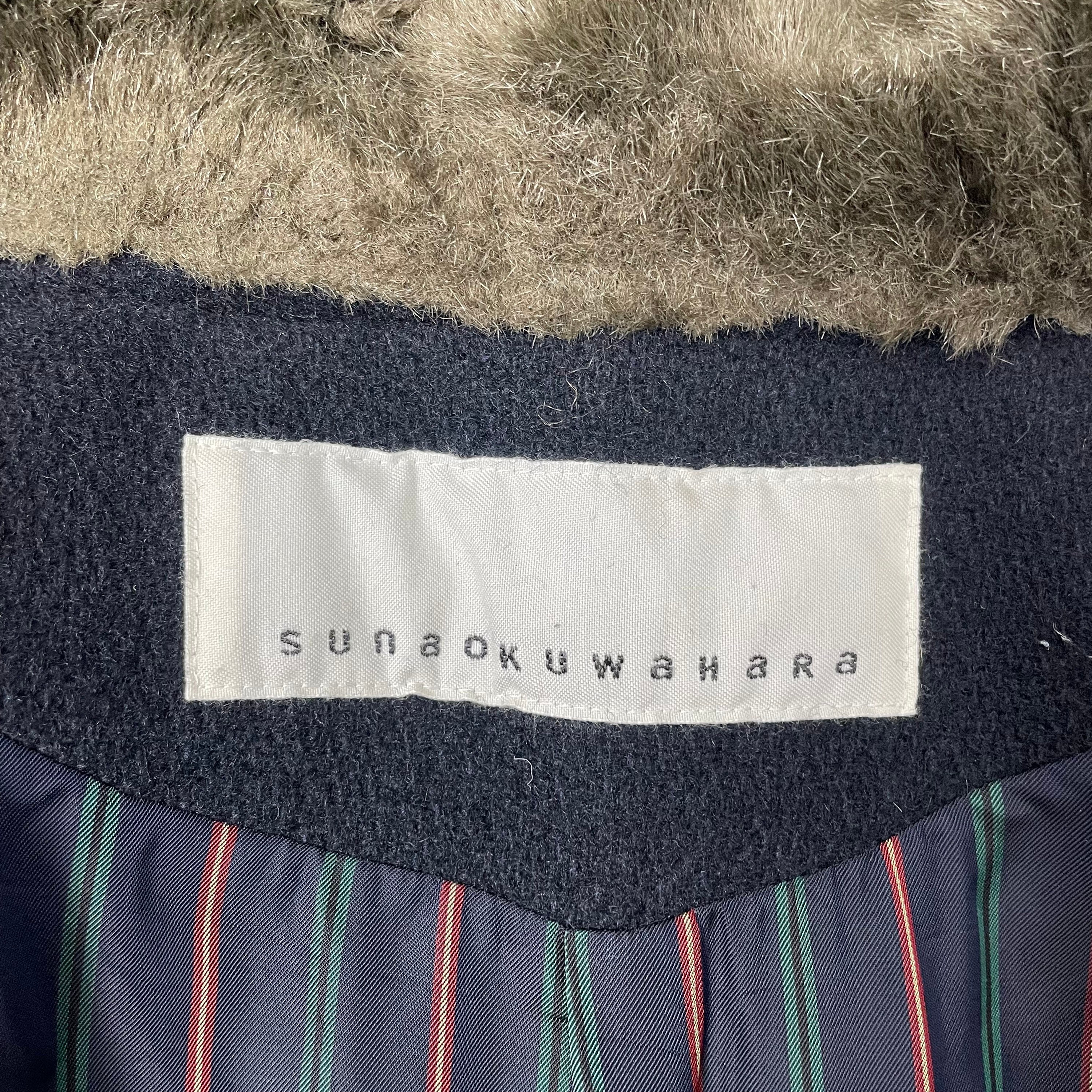 Sunao Kuwahara Issey Miyake Faux Fur Duffle Wool Coat Navy
