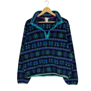 Vintage 90er Jahre LL BEAN Fleece Sweatshirt Druckknopf Azteken Kleidung Size M