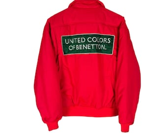 Vintage 90s BENETTON Racing Team BomberJacket Red Colour Size Small