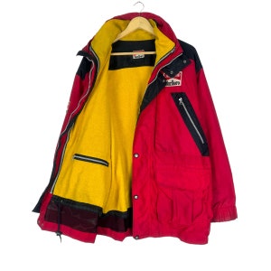 Vintage 90s Marlboro Jacket Zipper Hoodie Red Colour Adventure Team Racing Patch Spellout Sweater Size Large