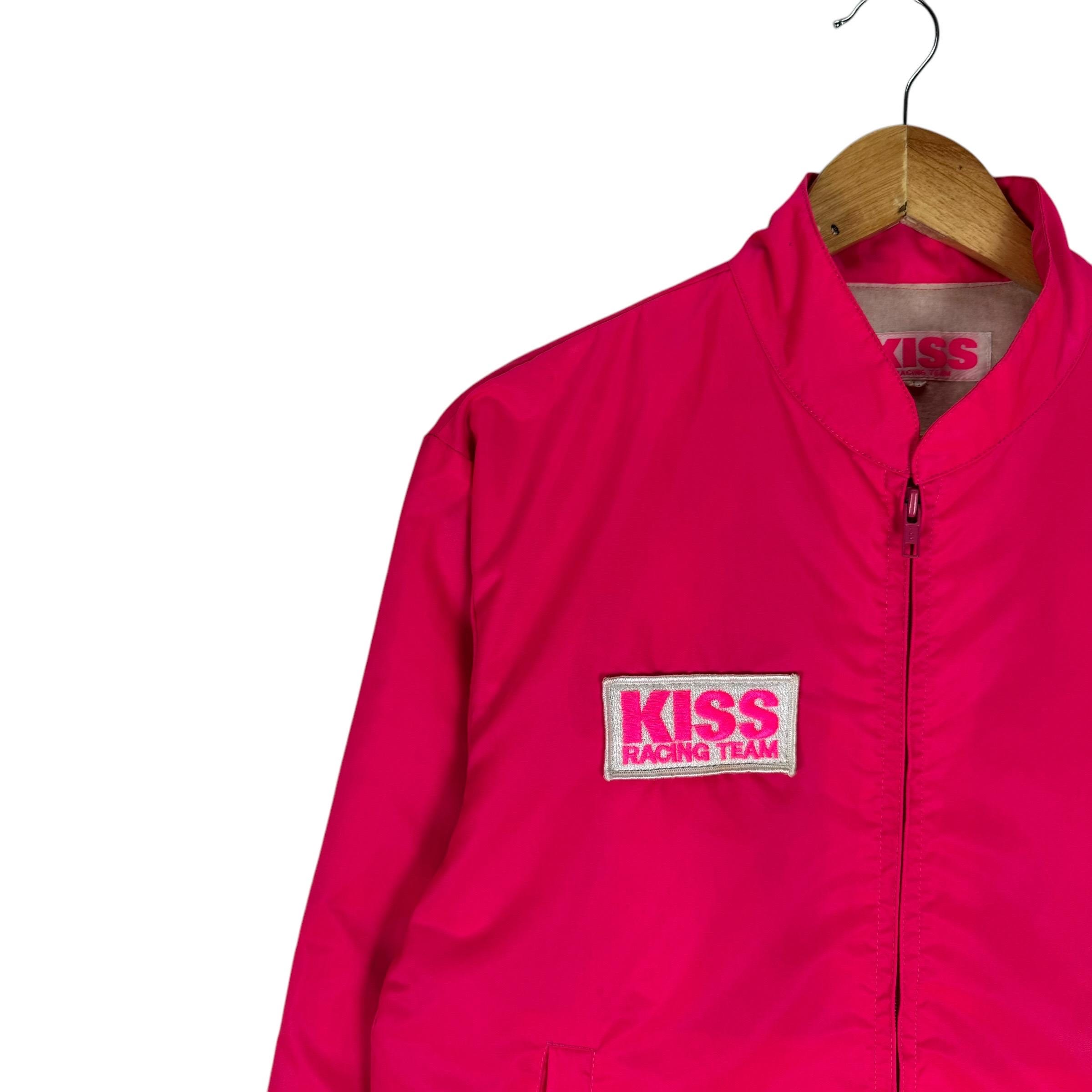 Vintage 90s Kiss Racing Team Light Jacket Zipper Sweater Pink