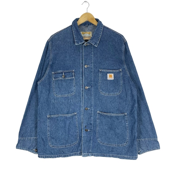 Vintage 90s Machope Japan Chore Denim Jacket Rugged Wear Jeans