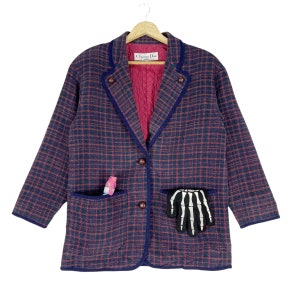 CHRISTIAN DIOR geruite jas met knoopsluiting paarse kleur luxe trui maat medium