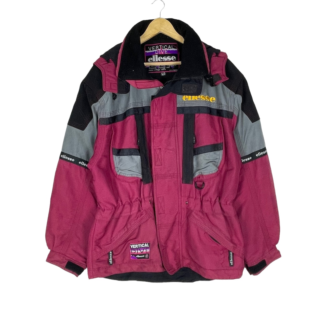 Vintage 90s Ellesse Ski Jacket: Vertical Dive Racing Hoodie, Multi