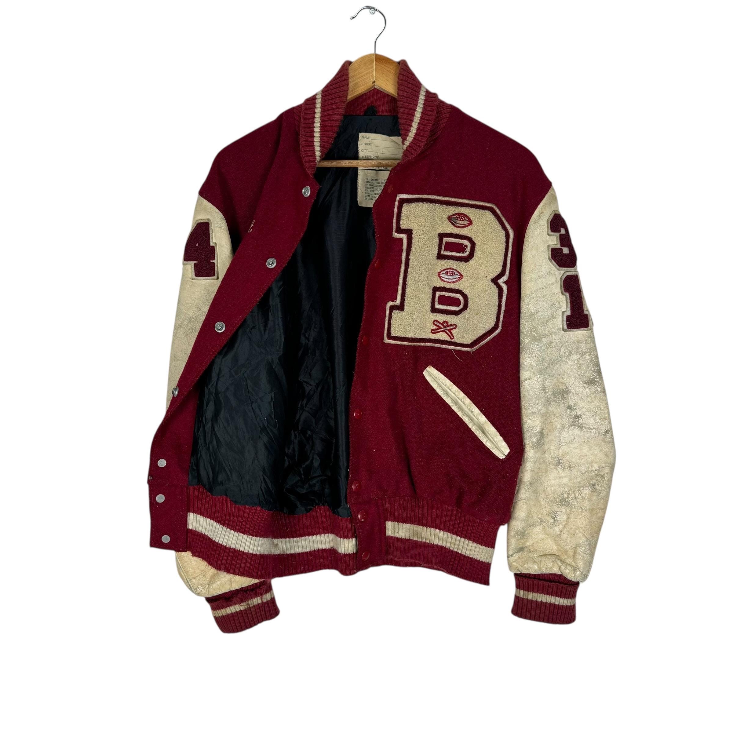 Vintage 90s Delong Capital B Letterman NFL Varsity Leather Jacket
