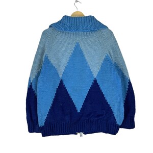 Vintage 70s Wool Cowichan Cardigan: Diamond Pattern Knit Ski Sweater image 5