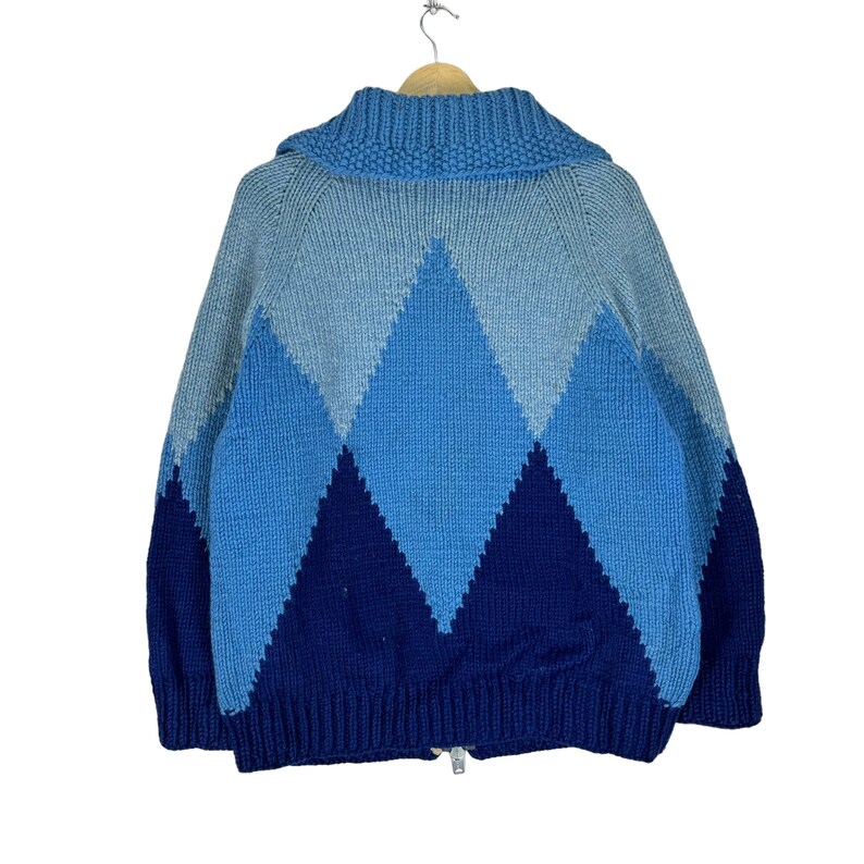 Vintage 70s Wool Cowichan Cardigan: Diamond Pattern Knit Ski Sweater image 5