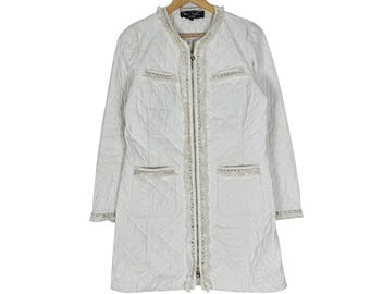 Salvatore Ferragamo Italy Quilted Tweed  Jacket White Colour Size 42