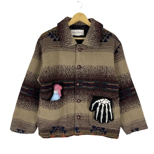 Vintage 90s Polar Aztec Wool Wood Button Jacket Native Navajo Brown Colour Size Medium