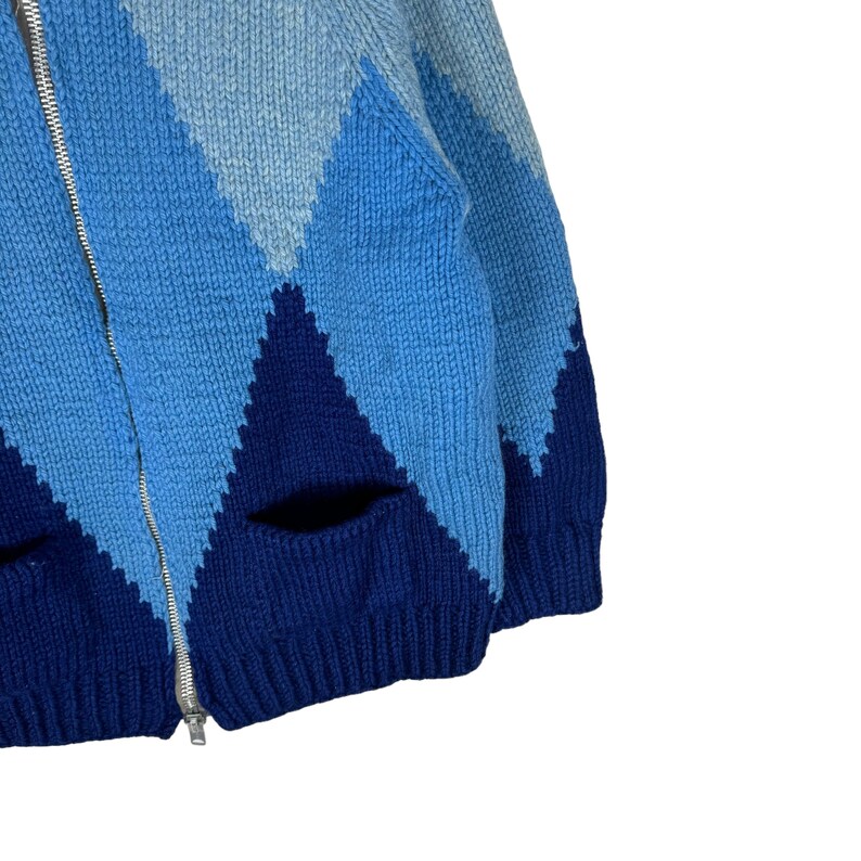 Vintage 70s Wool Cowichan Cardigan: Diamond Pattern Knit Ski Sweater image 4