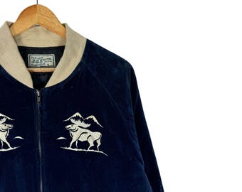 Last Frontier Alaska Sukajan Velvet Hawk Zipper Jacket Embroidery
