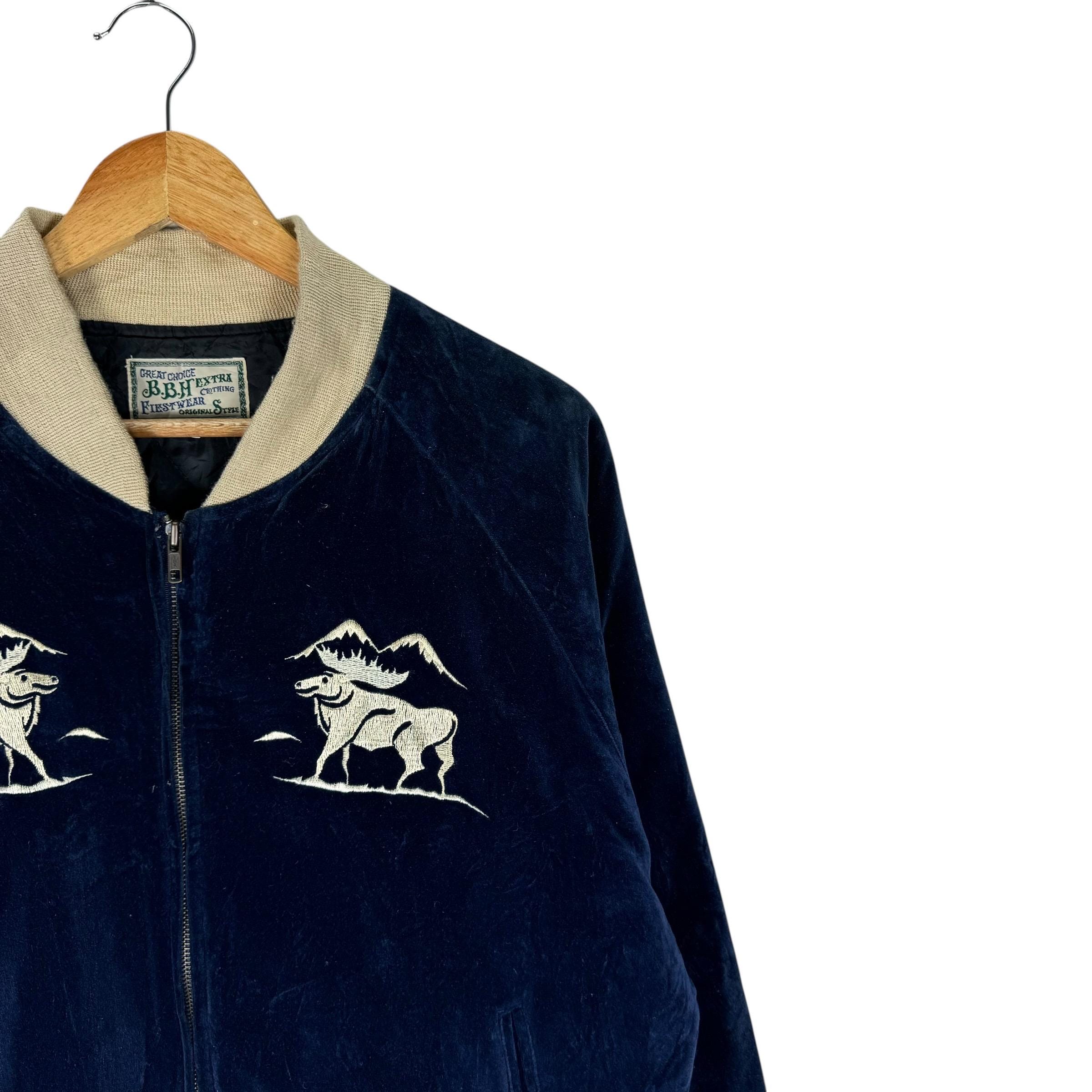 Last Frontier Alaska Sukajan Velvet Hawk Zipper Jacket Embroidery