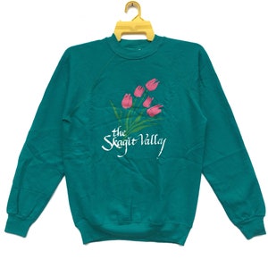 Vintage 90s The Skagit Valley Sweatshirt | Floral Flowers Tulips Design Sweater | Made in Usa Size Medium